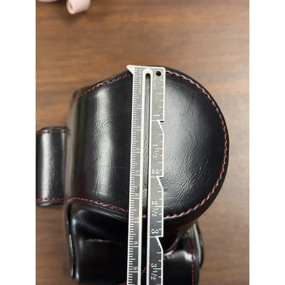Vintage Camera Case Leather Belt Holster Black Red Stitch Snap Pouch